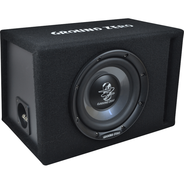 Ground Zero 8" subwoofer and enclosure, front view